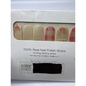 NWT Color Street “Funny Bunny” Pink Plaid and Rabbit Designs Nail Strips